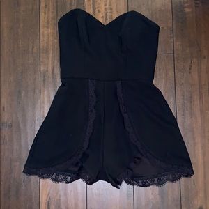 Lovers & Friends Black Strapless Romper with Lace